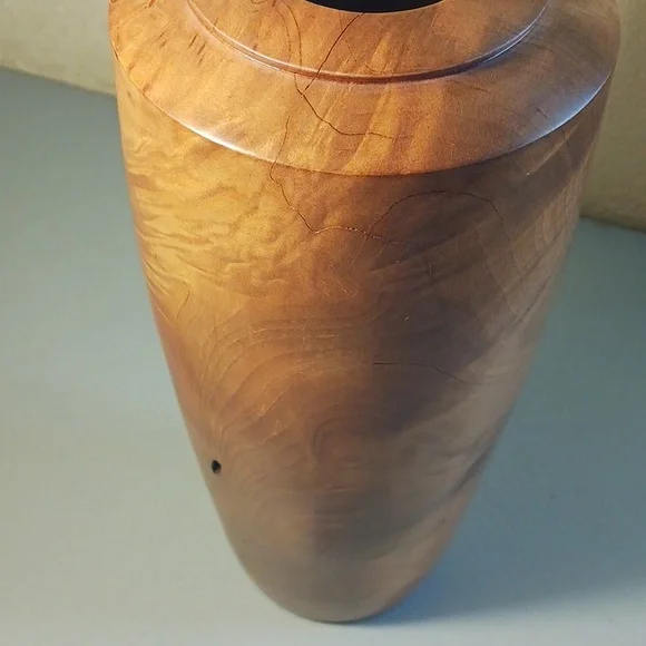 Wooden Flower Vase Hand Carved Red Wood Decor One-of-a-kind #eshopchicago - Picture 4 of 7